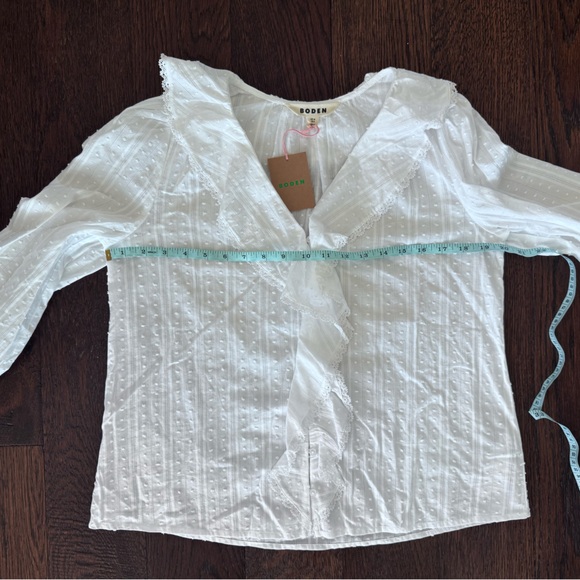 Boden White Swiss Dot Lace Ruffle Blouse Size S NWT Romantic Cottagecore Top - Picture 2 of 4